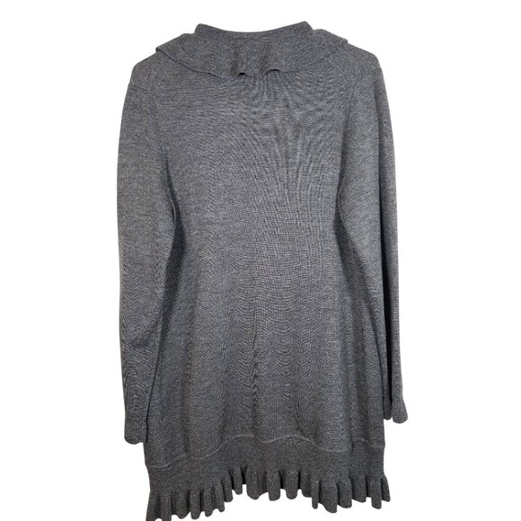 Only Mine Women Merino Wool Cardi Gray M Ruffle Trim Cozy Academia Cottagecore - Picture 5 of 7